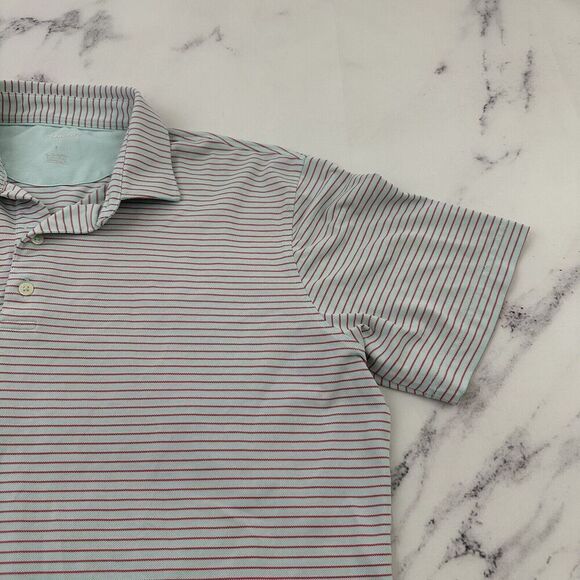 Johnnie O Mens Polo Shirt Size L Light Blue Red Striped Short Sleeve Hoover Cay - Picture 3 of 11